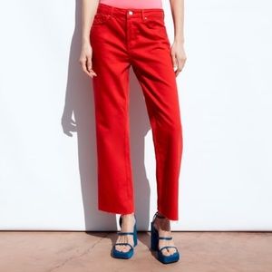 Zara Mid Rise Straight Jeans - RED